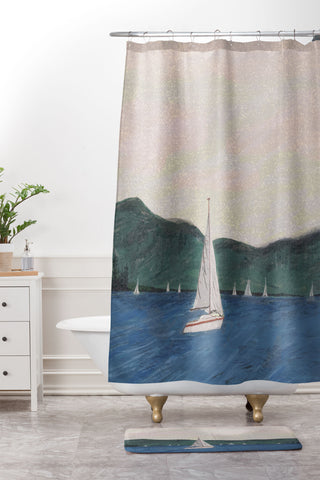 Britt Does Design Sailboats Shower Curtain And Mat