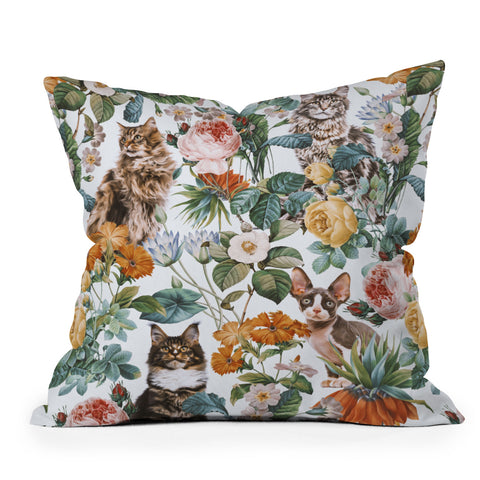 Burcu Korkmazyurek Cat and Floral Pattern III Outdoor Throw Pillow