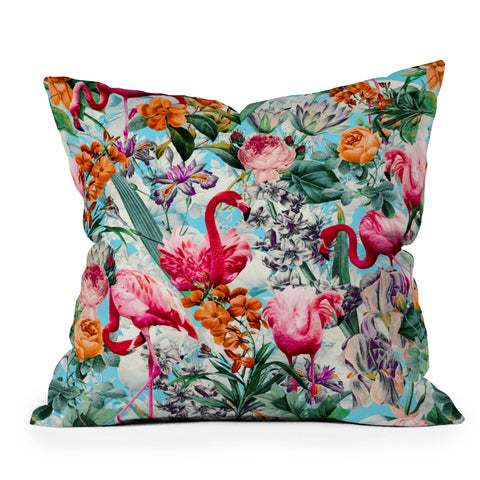 Burcu Korkmazyurek Floral and Flamingo VII Outdoor Throw Pillow