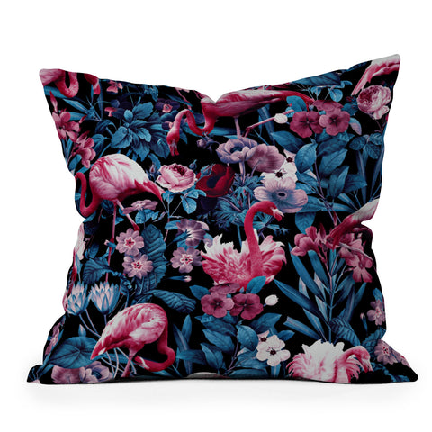 Burcu Korkmazyurek Floral and Flamingo VIII Outdoor Throw Pillow
