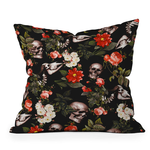 Burcu Korkmazyurek Floral and Skull Pattern Outdoor Throw Pillow
