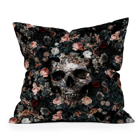 Burcu Korkmazyurek Skull and Floral Pattern Outdoor Throw Pillow