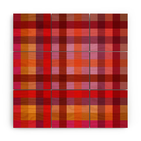 Camilla Foss Gingham Red Wood Wall Mural