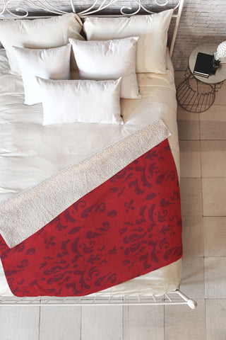 Camilla Foss Modern Damask Red Fleece Throw Blanket