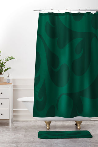 Camilla Foss Playful Green Shower Curtain And Mat
