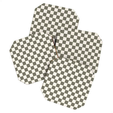 Carey Copeland Checkerboard Olive Green Coaster Set