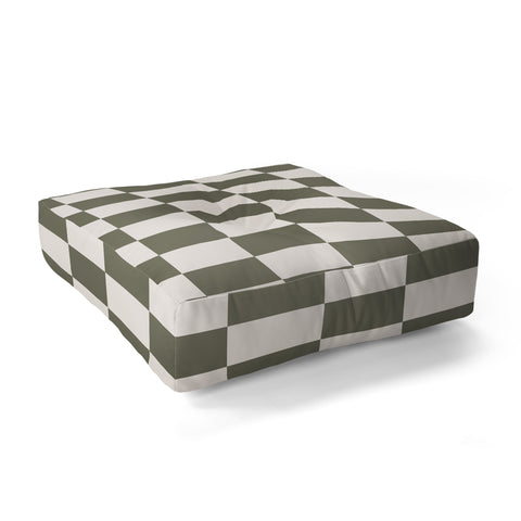 Carey Copeland Checkerboard Olive Green Floor Pillow Square