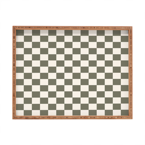 Carey Copeland Checkerboard Olive Green Rectangular Tray