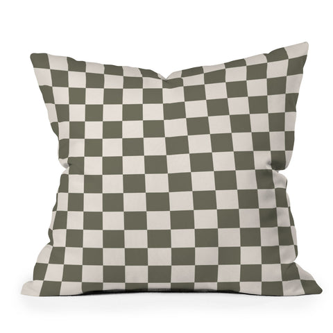 Carey Copeland Checkerboard Olive Green Outdoor Throw Pillow