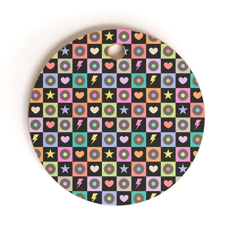 Carey Copeland Colorful Checkerboard 80s Cutting Board Round
