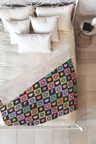 Carey Copeland Colorful Checkerboard 80s Fleece Throw Blanket