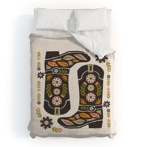 Carey Copeland Cowboy boots and flowers Duvet Cover
