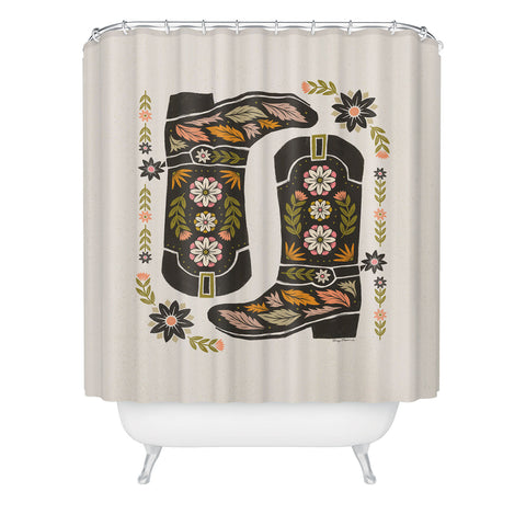 Carey Copeland Cowboy boots and flowers Shower Curtain