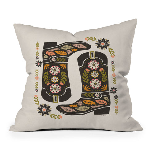 Carey Copeland Cowboy boots and flowers Outdoor Throw Pillow