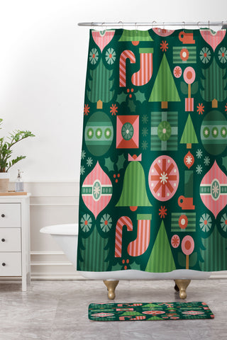 Carey Copeland Gifts of Christmas Pattern Shower Curtain And Mat