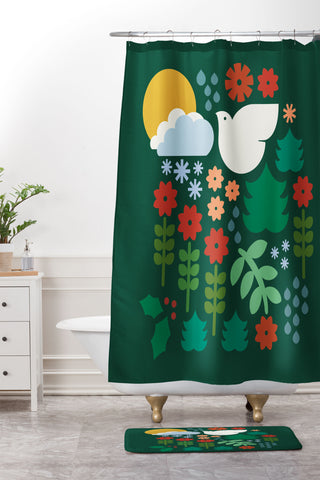 Carey Copeland Holiday Shapes Emerald Shower Curtain And Mat