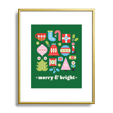 Carey Copeland Merry Bright Christmas Green Metal Framed Art Print