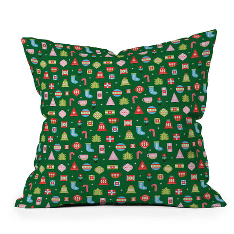 Carey Copeland Merry Bright Christmas Green Outdoor Throw Pillow