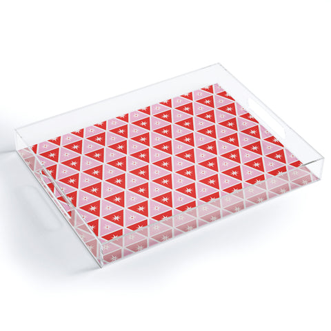 Carey Copeland Retro Christmas Triangles Red Acrylic Tray
