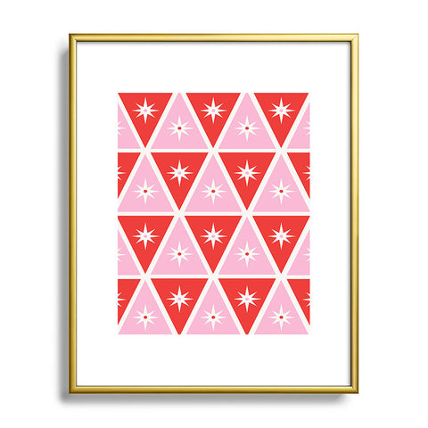 Carey Copeland Retro Christmas Triangles Red Metal Framed Art Print