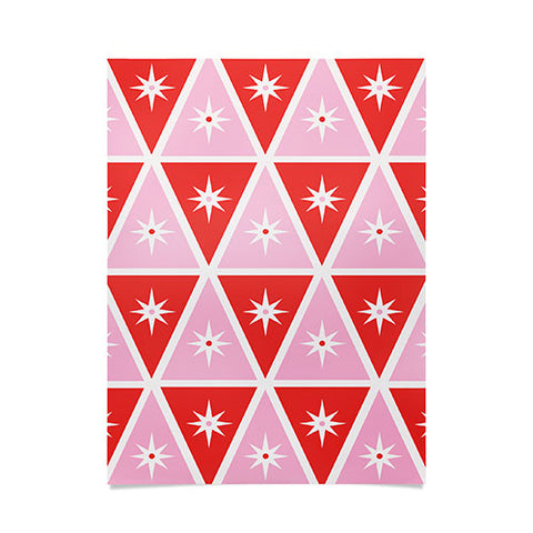 Carey Copeland Retro Christmas Triangles Red Poster