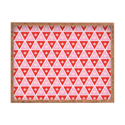 Carey Copeland Retro Christmas Triangles Red Rectangular Tray