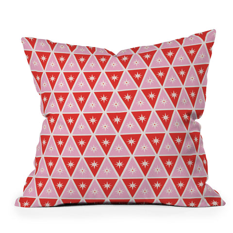 Carey Copeland Retro Christmas Triangles Red Throw Pillow