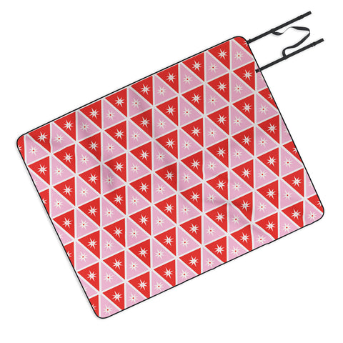 Carey Copeland Retro Christmas Triangles Red Picnic Blanket
