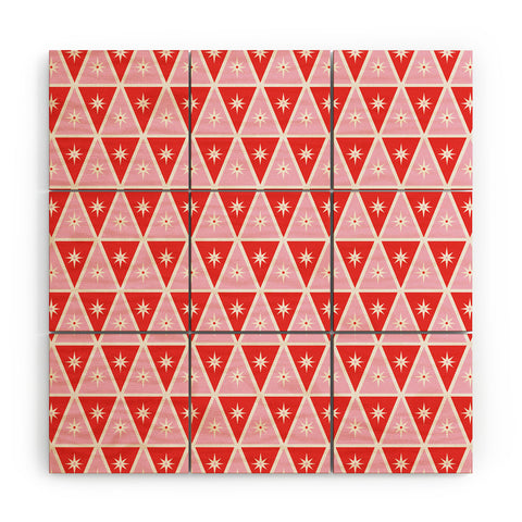 Carey Copeland Retro Christmas Triangles Red Wood Wall Mural