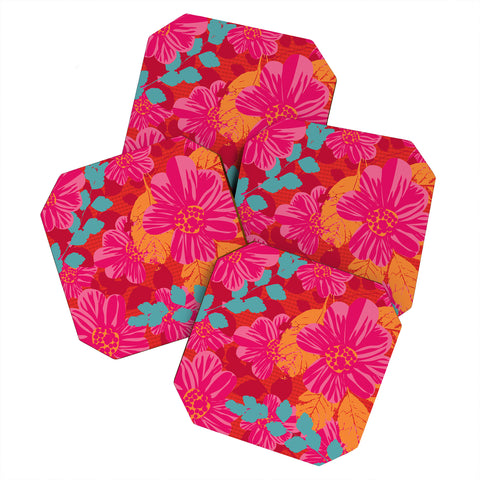 Caroline Okun Smoldering Rosy Blooms Coaster Set