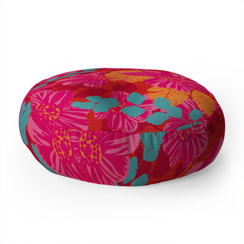Caroline Okun Smoldering Rosy Blooms Floor Pillow Round