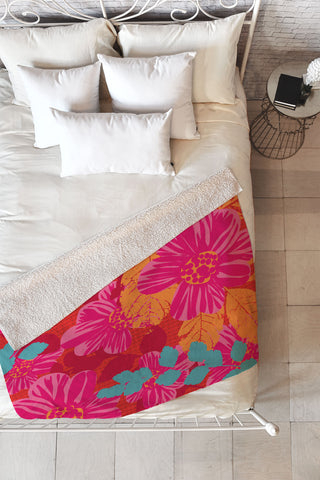 Caroline Okun Smoldering Rosy Blooms Fleece Throw Blanket