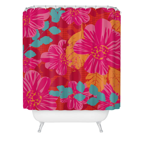 Caroline Okun Smoldering Rosy Blooms Shower Curtain