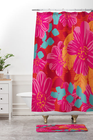 Caroline Okun Smoldering Rosy Blooms Shower Curtain And Mat