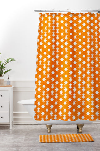 Caroline Okun Tangerine Glow Shower Curtain And Mat
