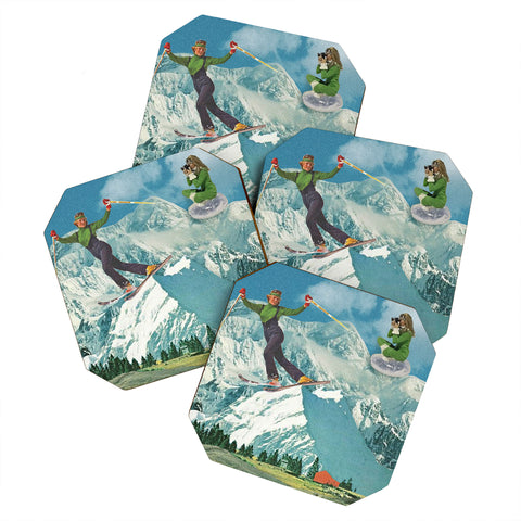 carolineellisart Apres Ski 5 Green Girls Coaster Set