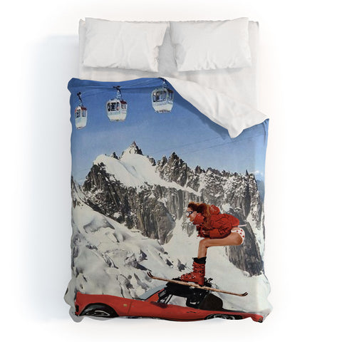 carolineellisart Red Ski Lift Duvet Cover