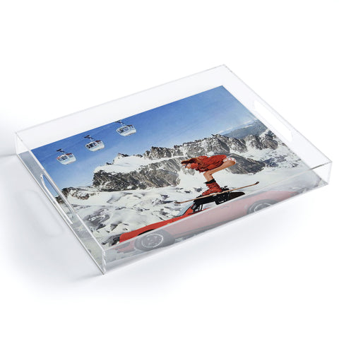 carolineellisart Red Ski Lift Acrylic Tray