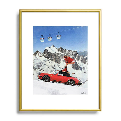 carolineellisart Red Ski Lift Metal Framed Art Print