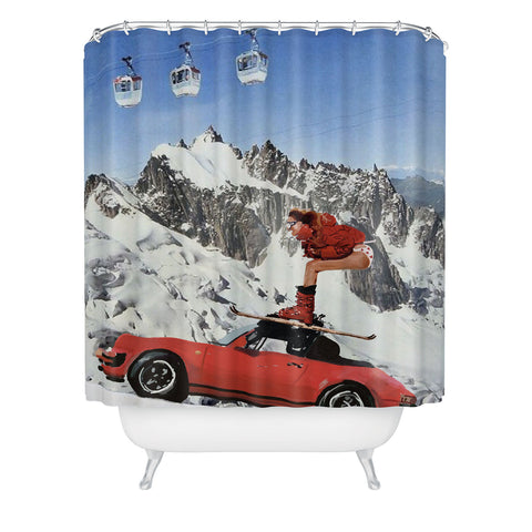 carolineellisart Red Ski Lift Shower Curtain