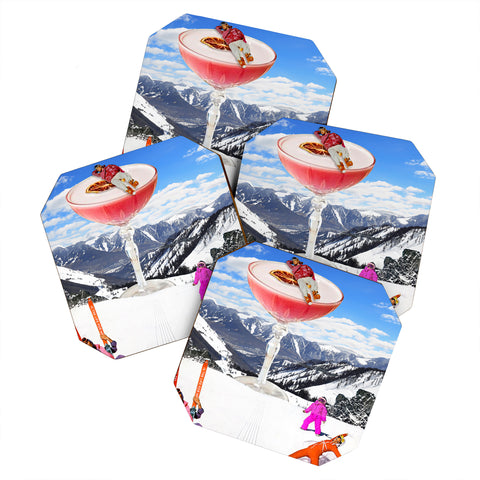 carolineellisart Skis in the Clouds Coaster Set