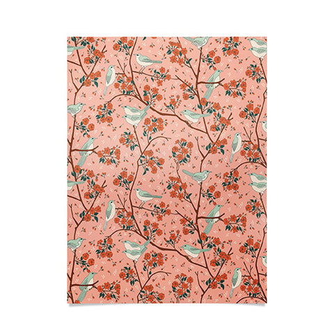 carriecantwell Birds Cherry Blossom Trees Poster