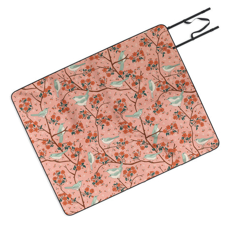 carriecantwell Birds Cherry Blossom Trees Picnic Blanket