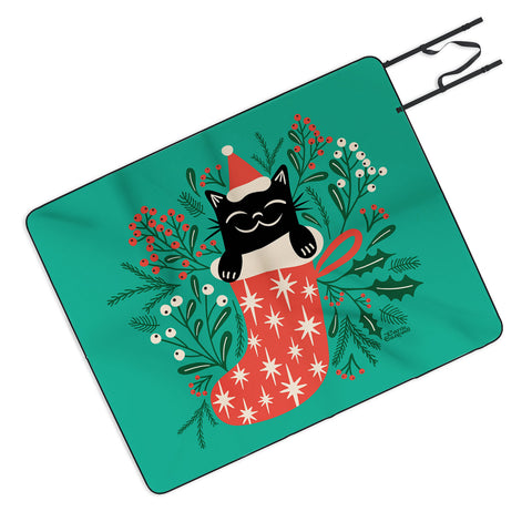 carriecantwell Festive Feline Picnic Blanket