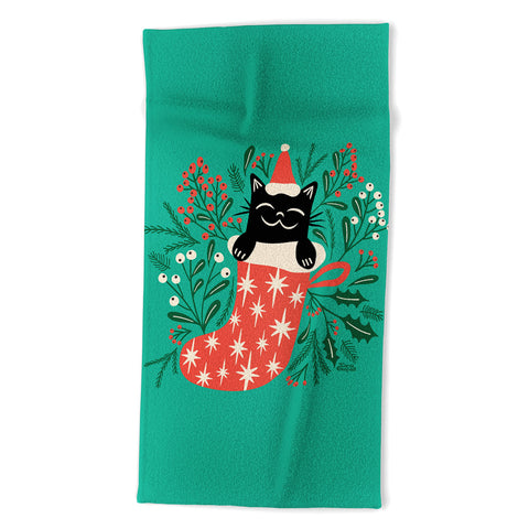 carriecantwell Festive Feline Beach Towel