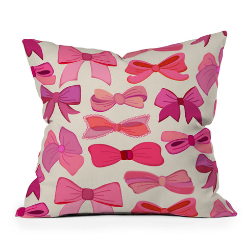 carriecantwell Vintage Pink Bows Throw Pillow