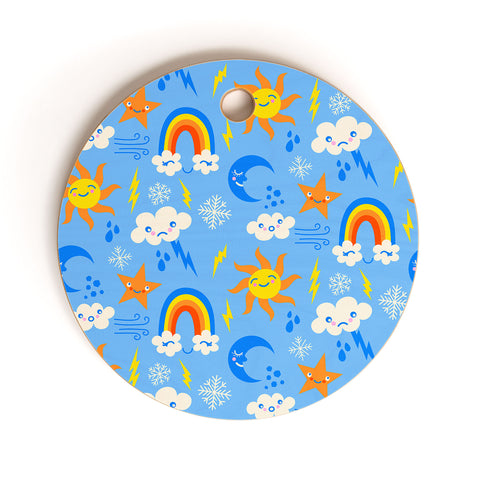 carriecantwell Whimsical Weather Cutting Board Round
