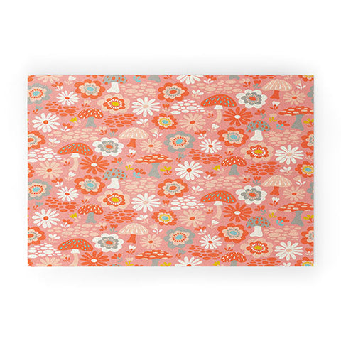 carriecantwell Wild Woodland Floral Mushroom Welcome Mat