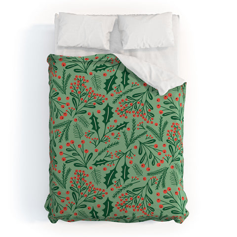 carriecantwell Winter Holiday Floral Duvet Cover