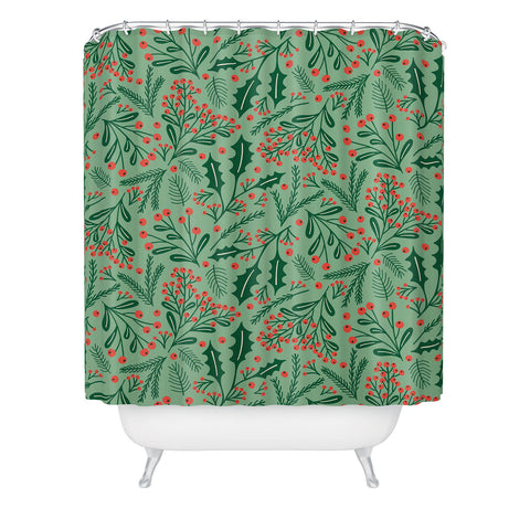 carriecantwell Winter Holiday Floral Shower Curtain